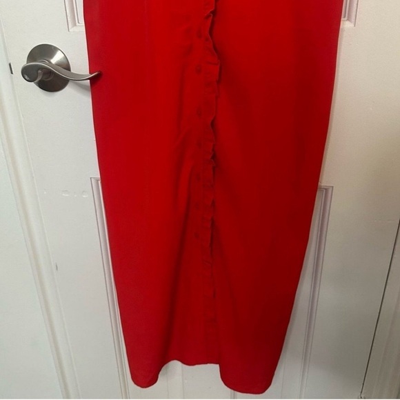 NWT TOPSHOP Red Button Down Ruffle Hem Midi Dress Women’s 2 Sundress Valentines - Picture 5 of 10